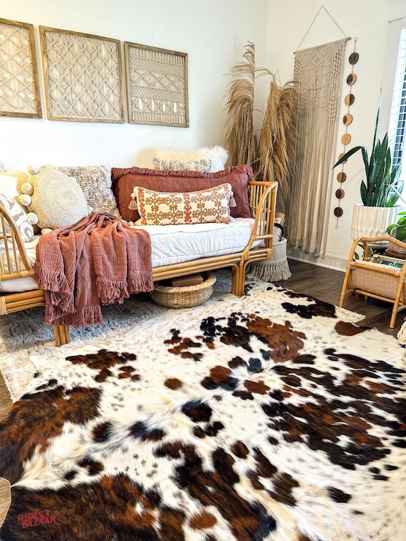 Area Rug Tricolor Hide Organic Silhouette Mottled Pattern Floor Decor