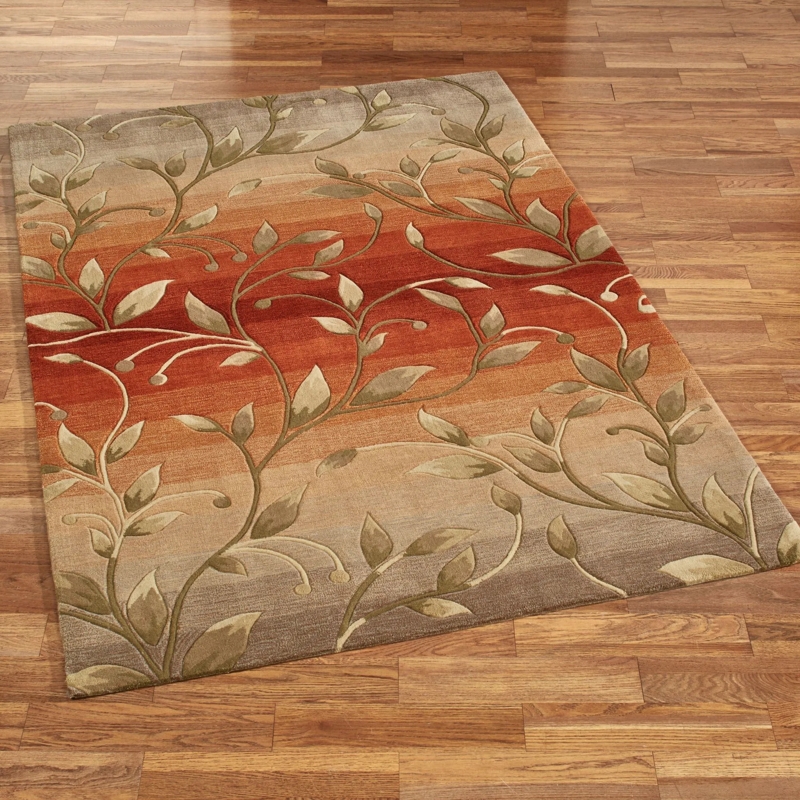Area Rug Tropical Leaf Ombre High-Low Pile Terracotta Botanical