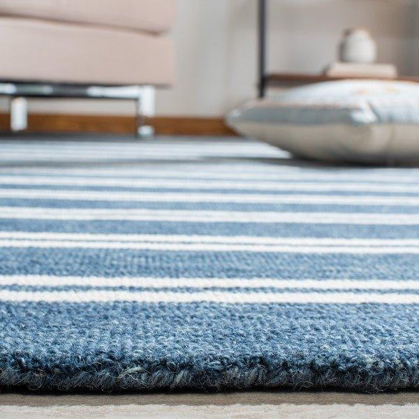 Area Rug Tufted Navy and Ivory Plush Nautical Stripe Decor