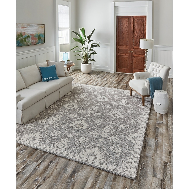 Area Rug Tufted Scroll Design Mocha Brown High-Low Pile Classic