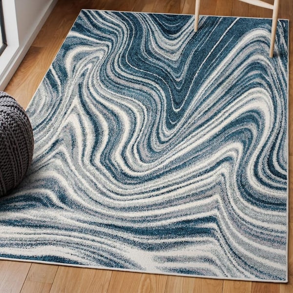 Area Rug Turquoise And Gold Palette Abstract Marble Pattern Living Room Decor