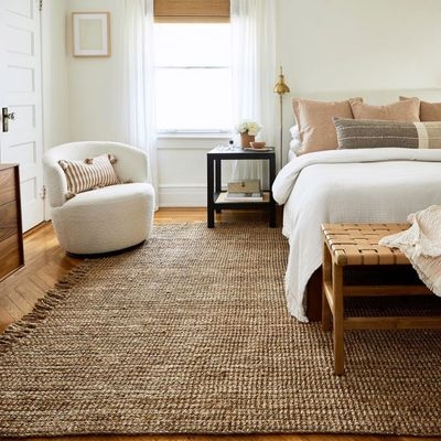 Area Rug, Two Tone Black & Beige Grid, Chunky Woven, Geometric Pattern