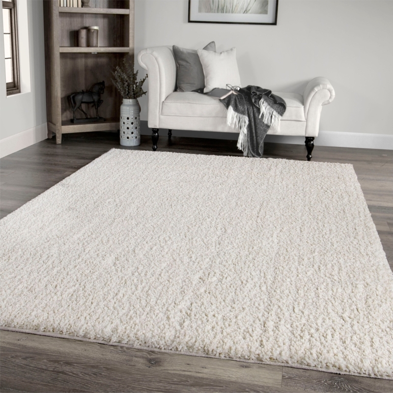 Area Rug: Ultra-Plush Solid White Shag for Mid-Century Style