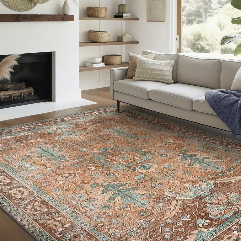 Area Rug Ultra Thin Profile Navy Cream Distressed Transitional Decor