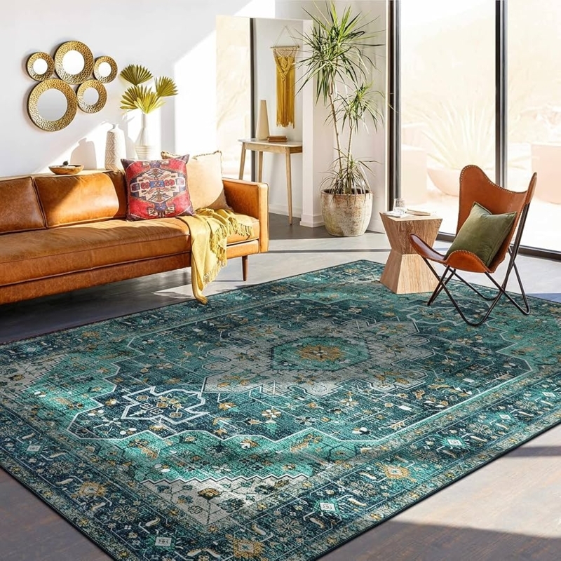 Area Rug Ultra Thin Profile Printed Surface Bohemian Transitional Style
