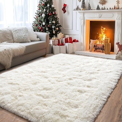 Area Rug Ultra White High Pile Shaggy Texture Bright Airy Styling