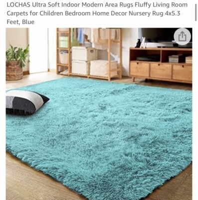 Area Rug Vibrant Blue Shaggy High Pile