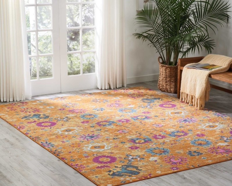 Area Rug Vibrant Color Contrast Distressed Oriental Transitional