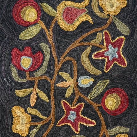 Area Rug Vibrant Floral Border Pebbled Surface Hand Hooked