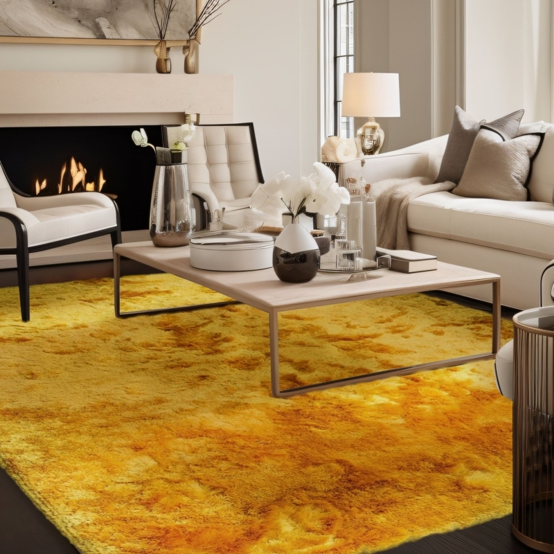Area Rug Vibrant Gold High Pile Shag Contemporary Living Room Accent