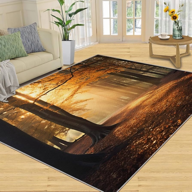 Area Rug Vibrant Green Forest Biophilic Centerpiece Low Pile