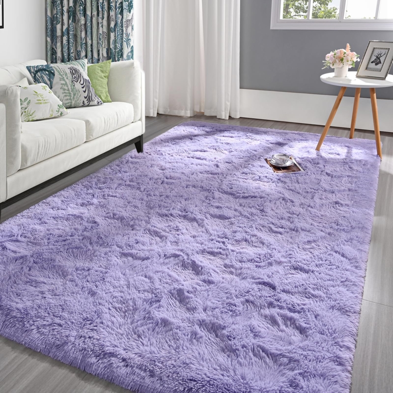 Area Rug Vibrant Lavender High Pile Shaggy Minimalist Nursery Decor