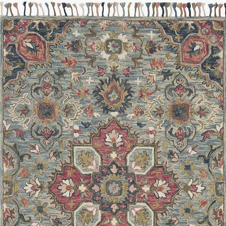 Area Rug Vibrant Medallion Design Coral Blue Hooked Wool Traditional