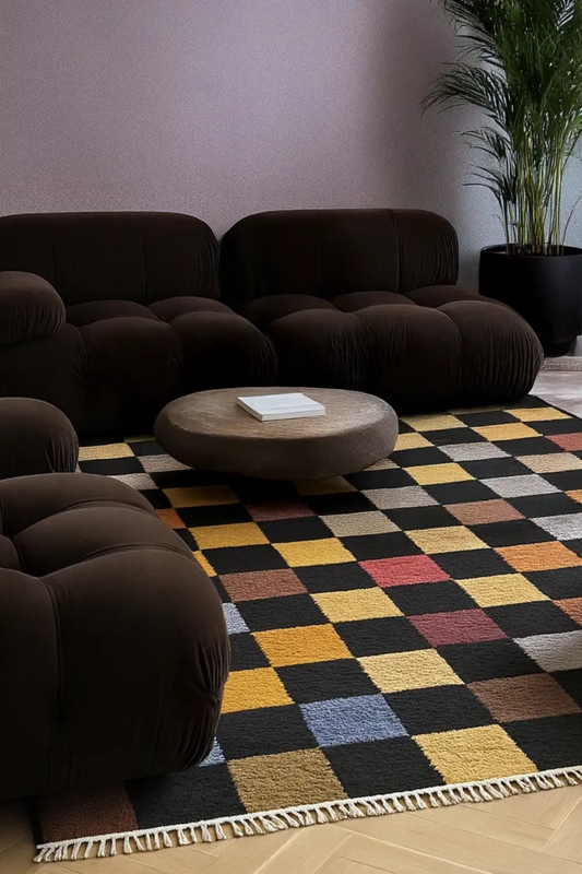 Area Rug: Vibrant Multi-Colored Hand-Knotted Wool Bohemian Geometric
