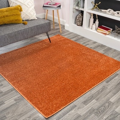 Area Rug: Vibrant Orange Square Shape, Low Pile Minimalist Decor