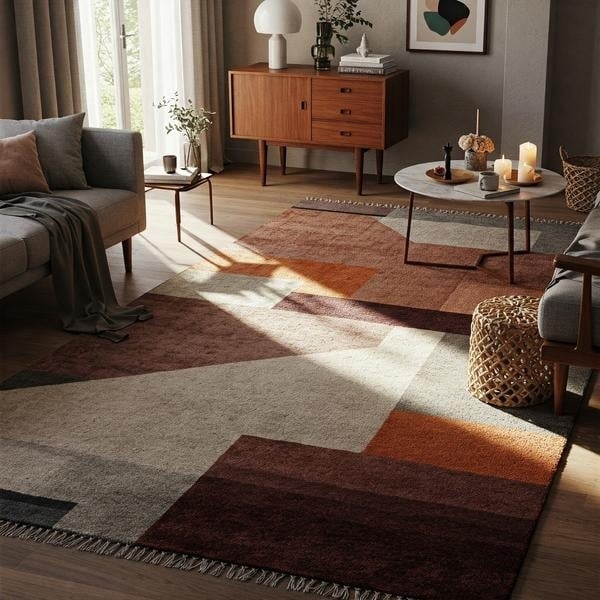 Area Rug Vibrant Palette Bold Organic Shapes MCM Multi Colored Woven