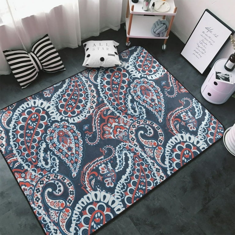Area Rug Vibrant Red Base Paisley Transitional Bohemian Decor