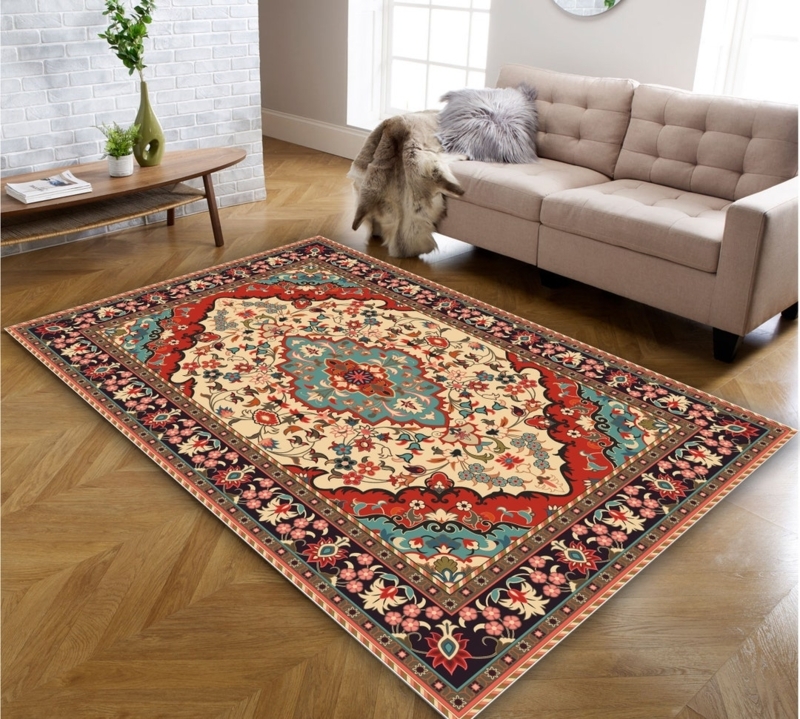 Area Rug Vibrant Red Persian Medallion Transitional Living Room Decor