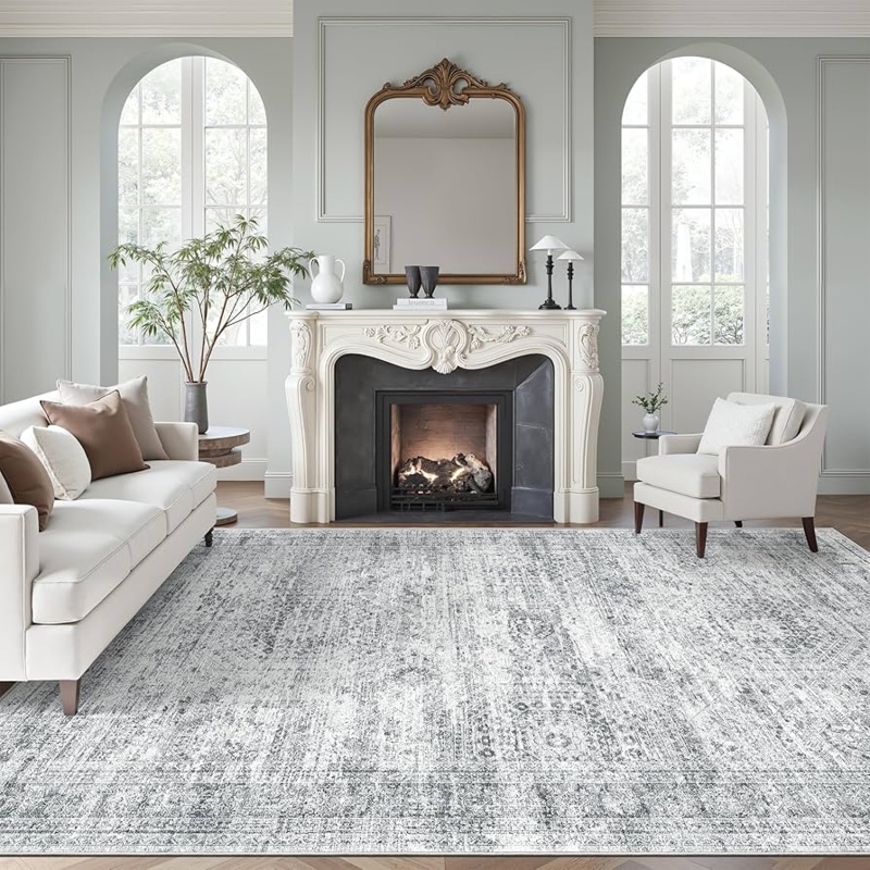 Area Rug Vintage Distressed Medallion Low Pile Faded