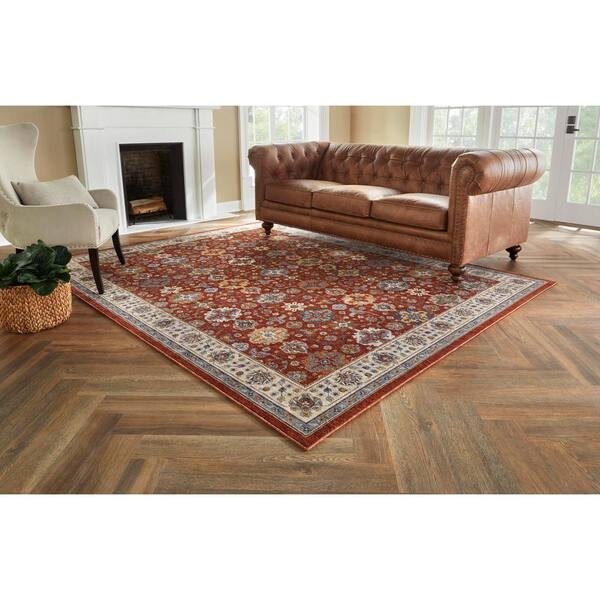 Area Rug Vintage Distressed Medallion Terracotta Navy Boho Traditional
