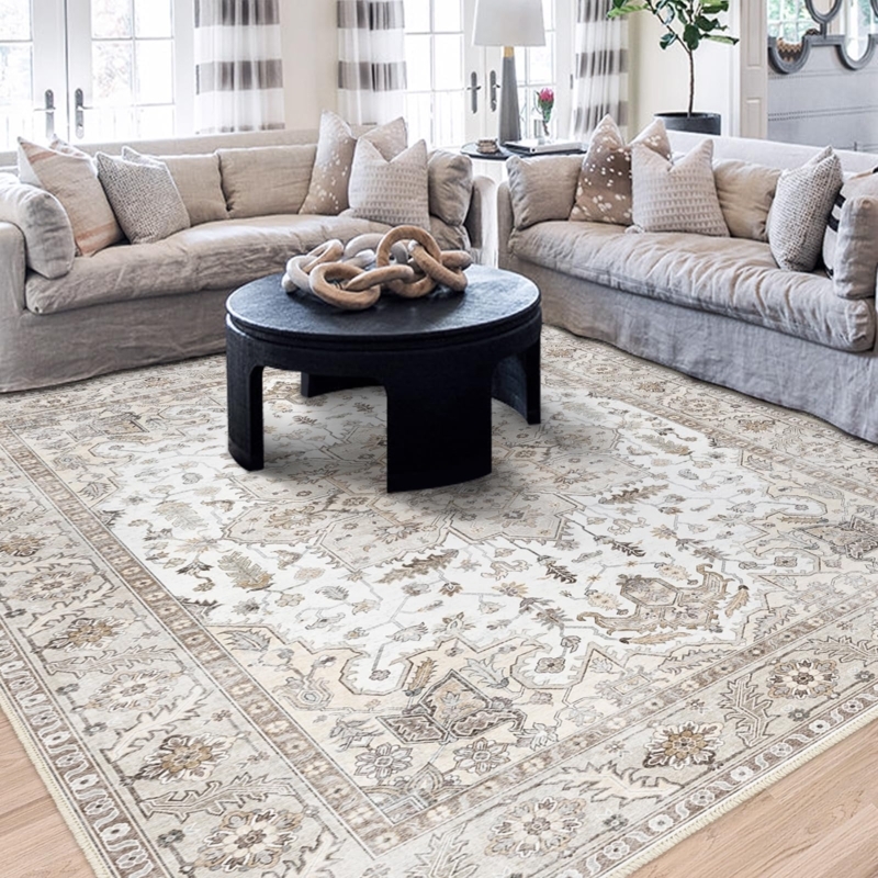 Area Rug Vintage Distressed Rust Medallion Print Boho Living Room