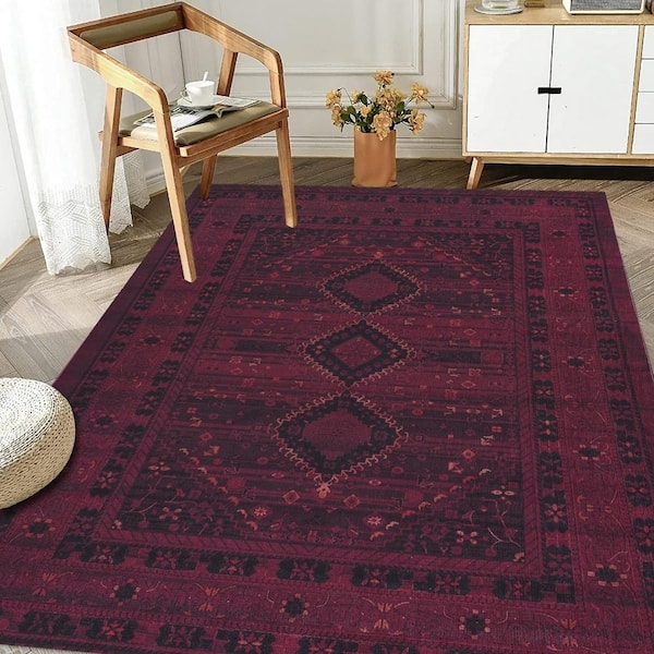 Area Rug Vintage Inspired Oriental Medallion Low Pile Traditional
