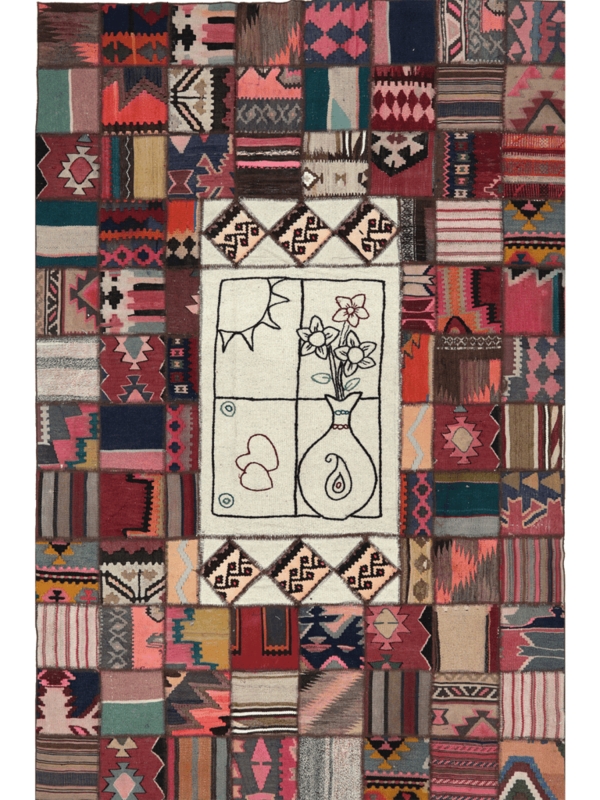 Area Rug Vintage Persian Patchwork Vibrant Multicolor Distressed