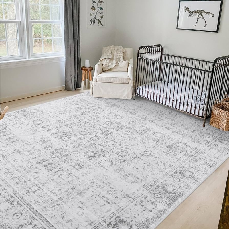 Area Rug Vintage Style Distressed Floral Medallion Boho Chic