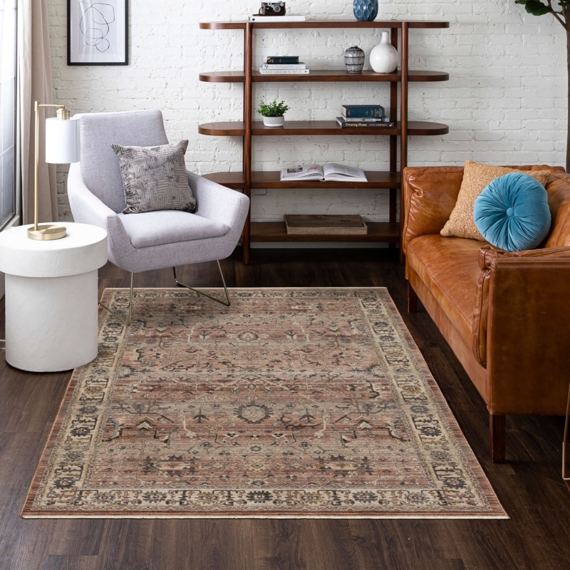 Area Rug Vintage Terracotta Faded Pattern Transitional Decor