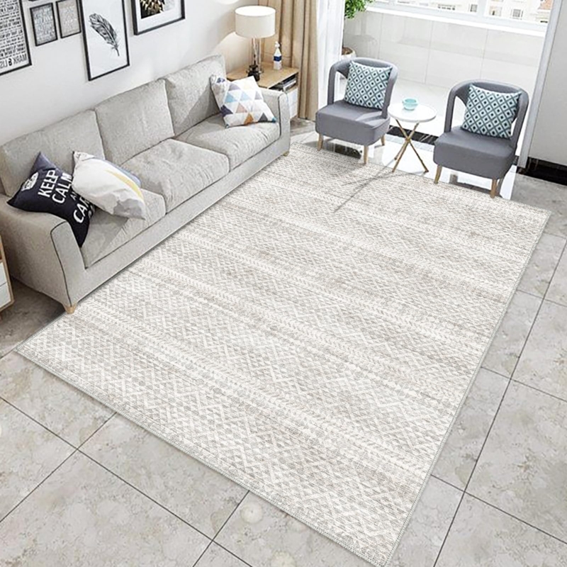 Area Rug Washable Look Grey Low Pile Transitional Living Room