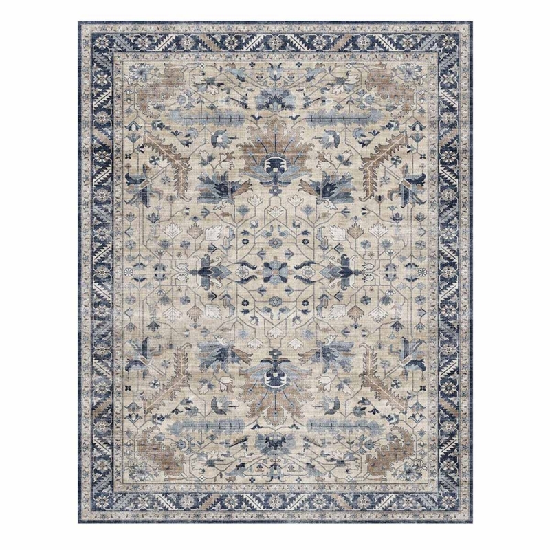 Area Rug Washable Navy Medallion Distressed Oriental Style