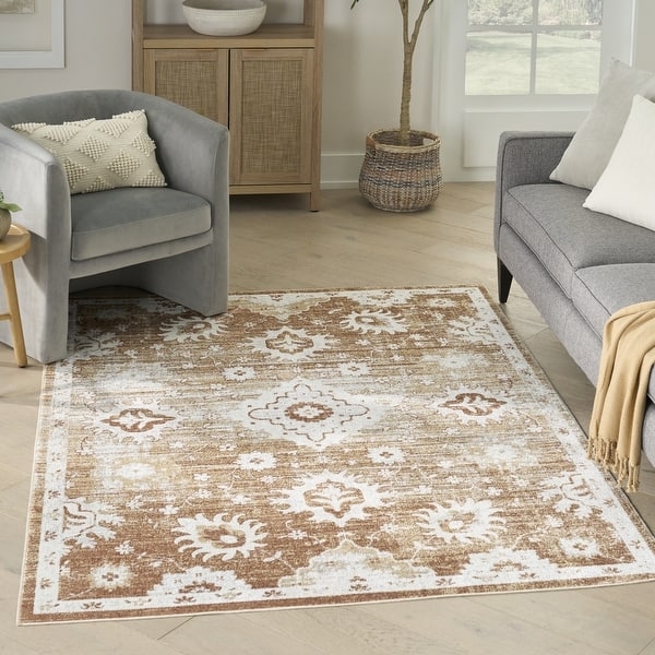 Area Rug Washable Persian Rug For Home Faded Medallion Design Ivory