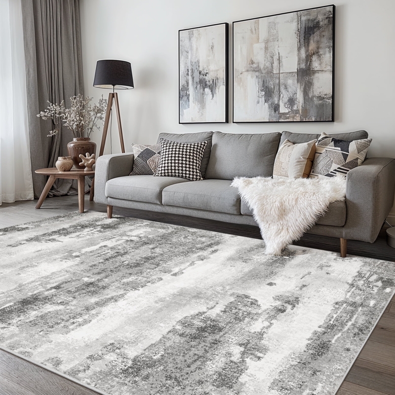 Area Rug Washable Vintage Floral Grey Distressed Motif Low Pile