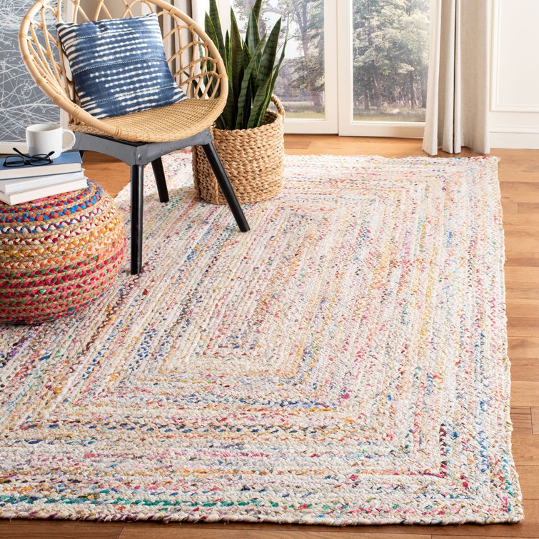 Area Rug Watercolor Blending Misty Blue Cotton Blend Coastal