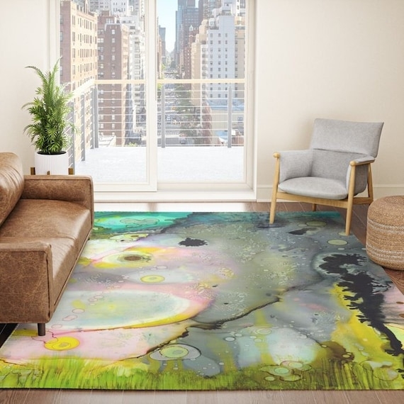 Area Rug Watercolor Drip Pattern, Multicolored Artistic Floor Decor