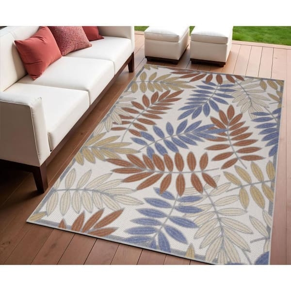 Area Rug Watercolor Inspired Design Abstract Blue Patio Deck