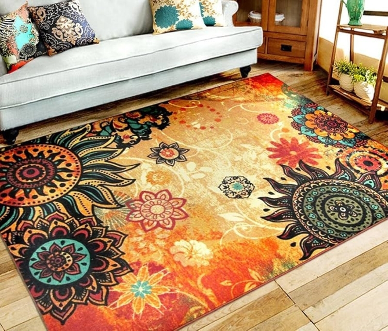 Area Rug Watercolor Motif Multicolored Abstract Pattern Boho Decor