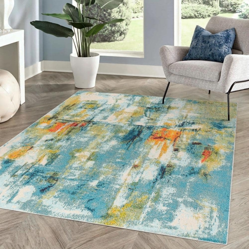 Area Rug Waterfall Abstract Pattern Navy & Cream, Contemporary