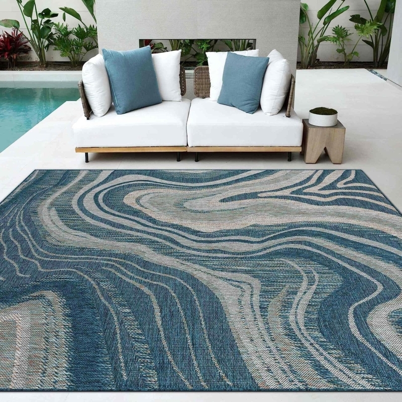 Area Rug Waterproof Construction Abstract Wave Pattern Fade Resistant