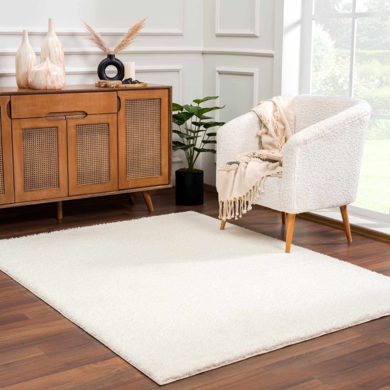 Area Rug Wavy Abstract Texture Carved Pattern Cream Minimalist