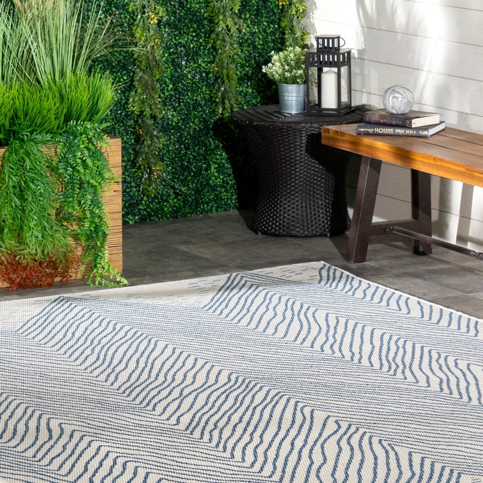 Area Rug Wavy Chevron Navy White Contrast Outdoor Coastal Deck Decor