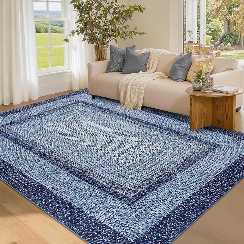 Area Rug Weathered Finish Blue Terracotta Medallion Farmhouse