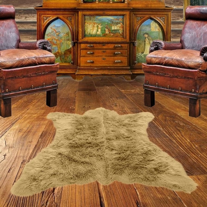 Area Rug White Bear Shape Shaggy Faux Fur Long Pile Rustic Cabin Chic