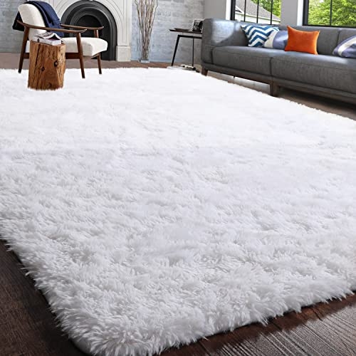 Area Rug White Furry Texture High Pile for Cozy Nursery
