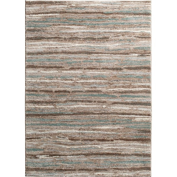 Area Rug Wide Stripes Coastal Palette Blue Green Low Pile Decor