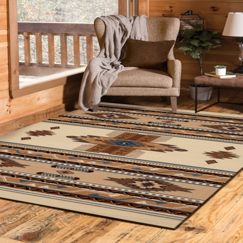 Area Rug with Berber Texture in Orange and Teal Southwestern Motif