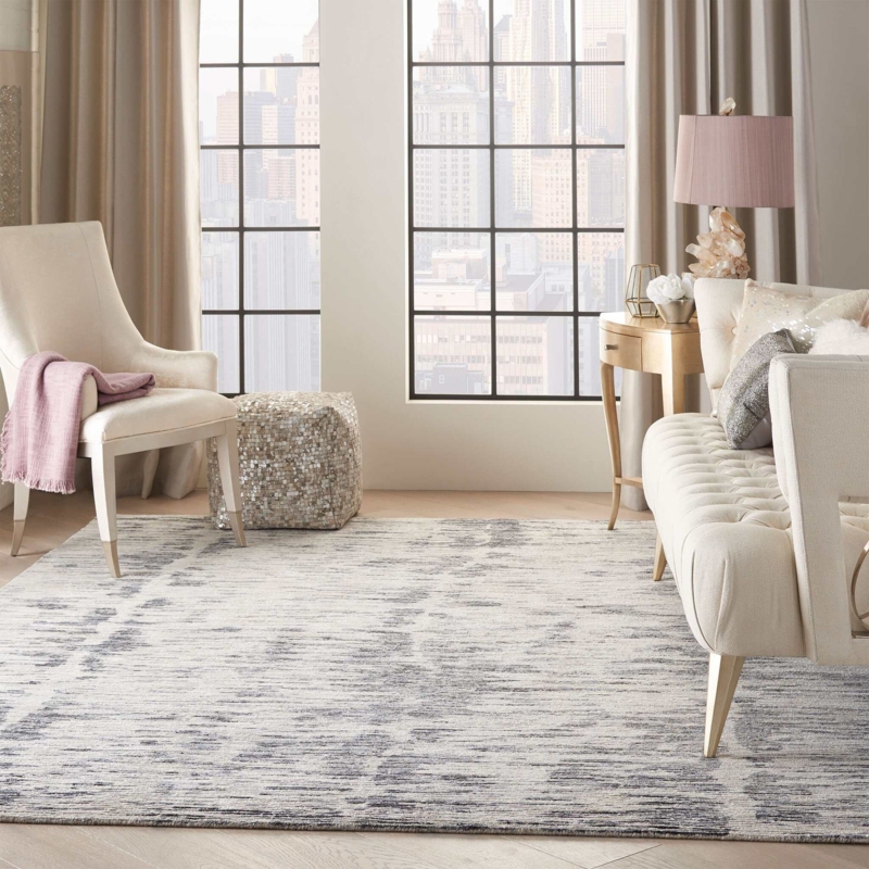 Area Rug with Charcoal Linear Pattern, Cream Base