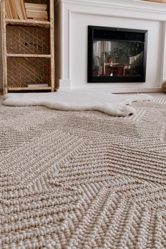 Area Rug with Embossed Diamond Texture, Scandinavian Style Neutral Decor