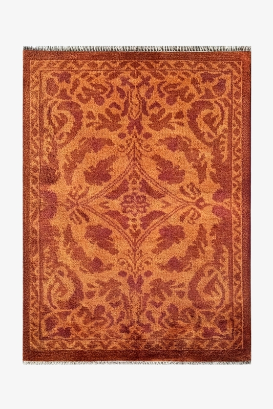 Area Rug with Floral Vine Motif, Burnt Orange Traditional Style