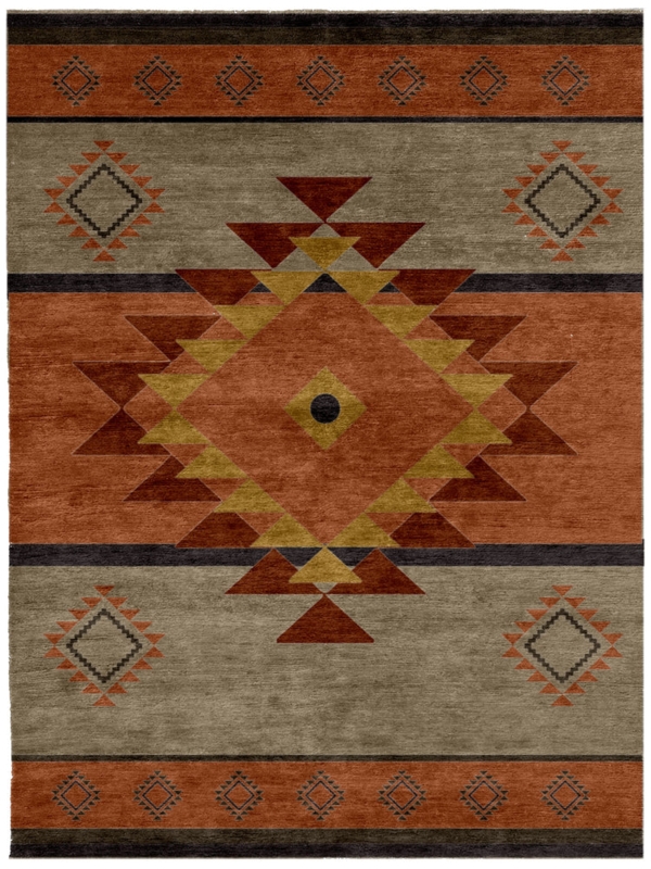 Area Rug with Golden Yellow Base and Serrated Geometric Borders